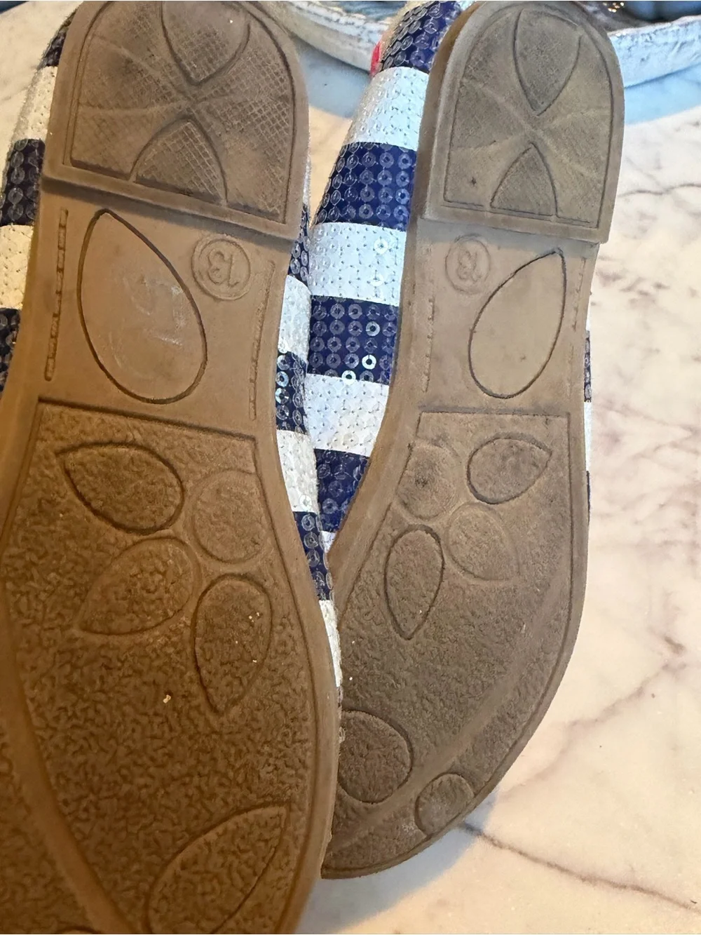 Hello Kitty Kids' Sparkly Navy & White Striped Slip-On Flats with Pink Trim 13
